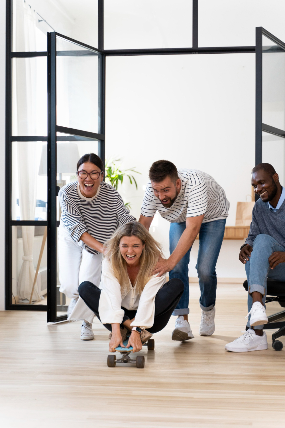 young people having fun work break